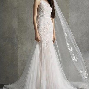 White by Vera Wang Asymmetric Pleats Wedding Dress (size 14)